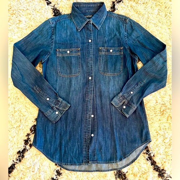 Lauren Ralph Lauren full button denim polo long sleeve. Size Small. New wo tags. - Picture 1 of 4